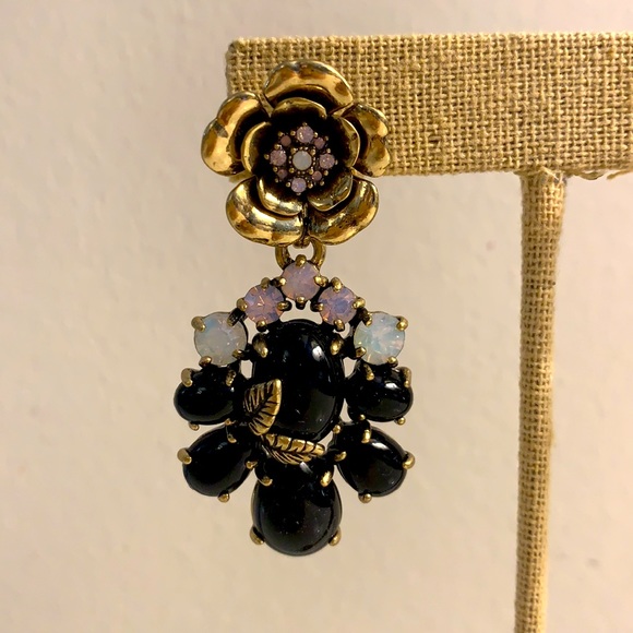 Chloe + Isabel Iridescent Crystal and Opal Drop Earrings w/ Brass Flower Design - Picture 3 of 8